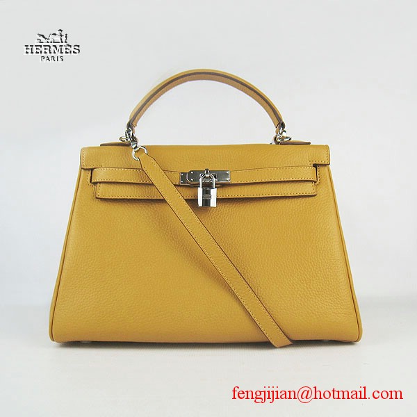 Hermes Kelly 32cm Togo Leather Bag Yellow 6108 Silver Hardware